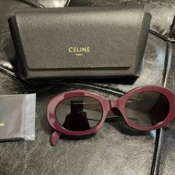 CELINE Triomphe 52MM Oval Sunglasses Violet Burgundy - Picture 3 of 6
